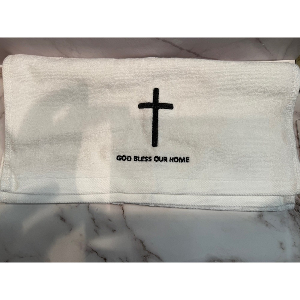 Kitchen Towels 2 Pack Black & White Christian Cross Religious Faith Gift Holiday - Picture 3 of 5